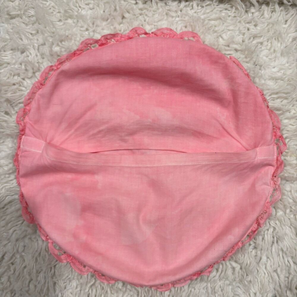 4 VINTAGE Lot Pillowcases Pink Round Crochet Battenburg Lace Square Patchwork - Picture 11 of 11